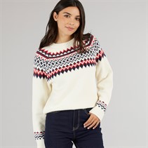 Board Angels Womens Fairisle Crew Neck Sweater Cream/Red/Navy