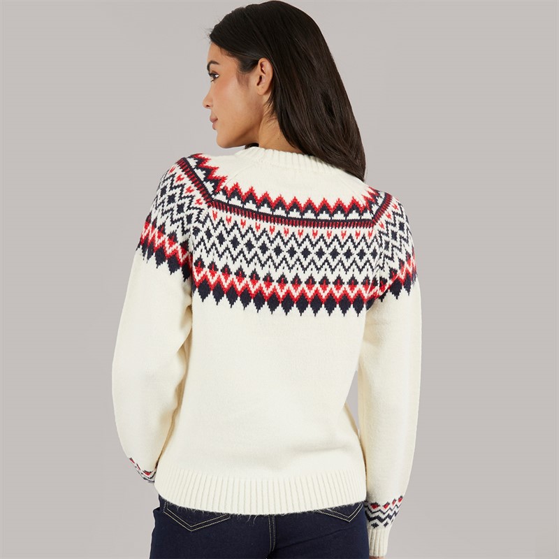 Board Angels Womens Fairisle Crew Neck Sweater Cream/Red/Navy