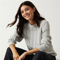 Board Angels Womens Cable Knit Sweater Grey Marl