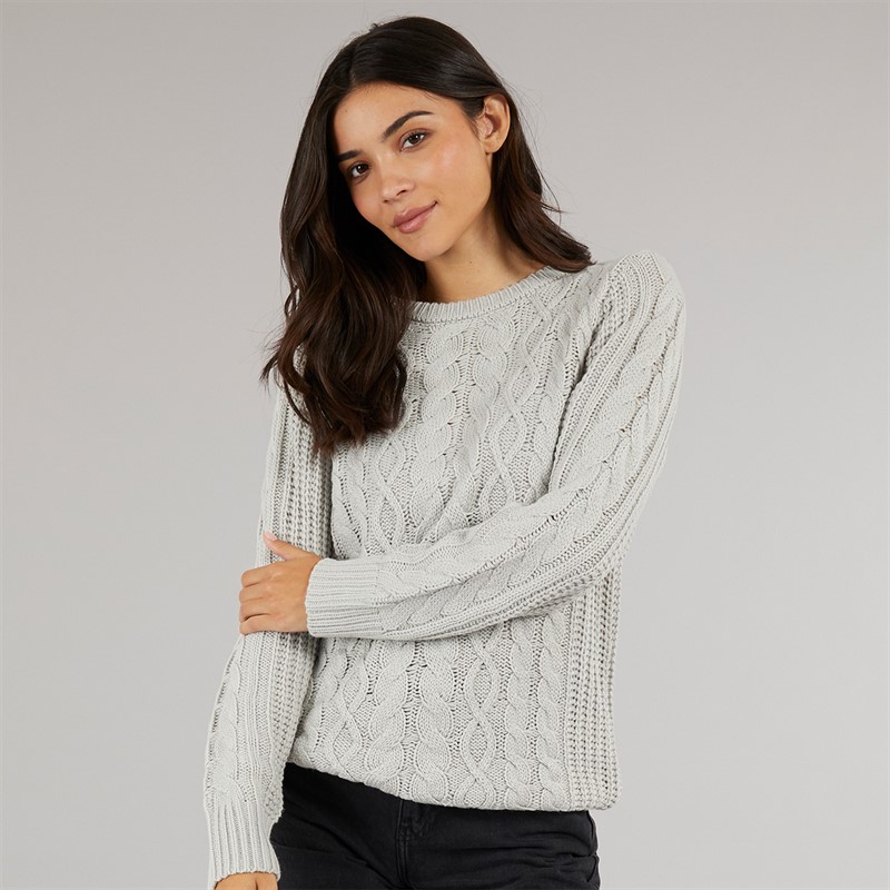 Board Angels Womens Cable Knit Sweater Grey Marl