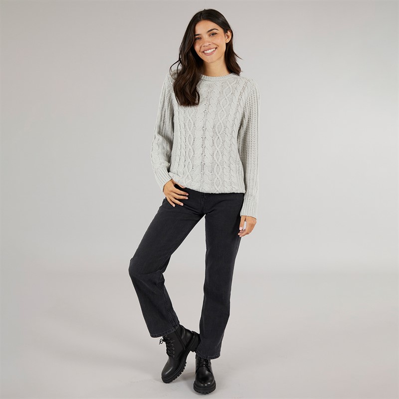Board Angels Womens Cable Knit Sweater Grey Marl