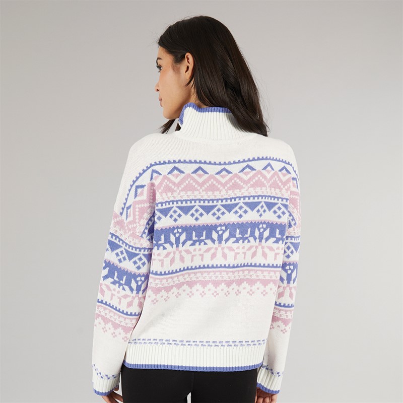 Board Angels Womens Half Zip Fair Isle Sweater Pastel Purple Pink