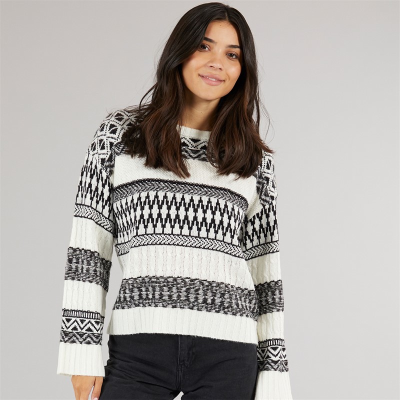 Board Angels Womens Jacquard Cable Knit Jumper Black/Ecru