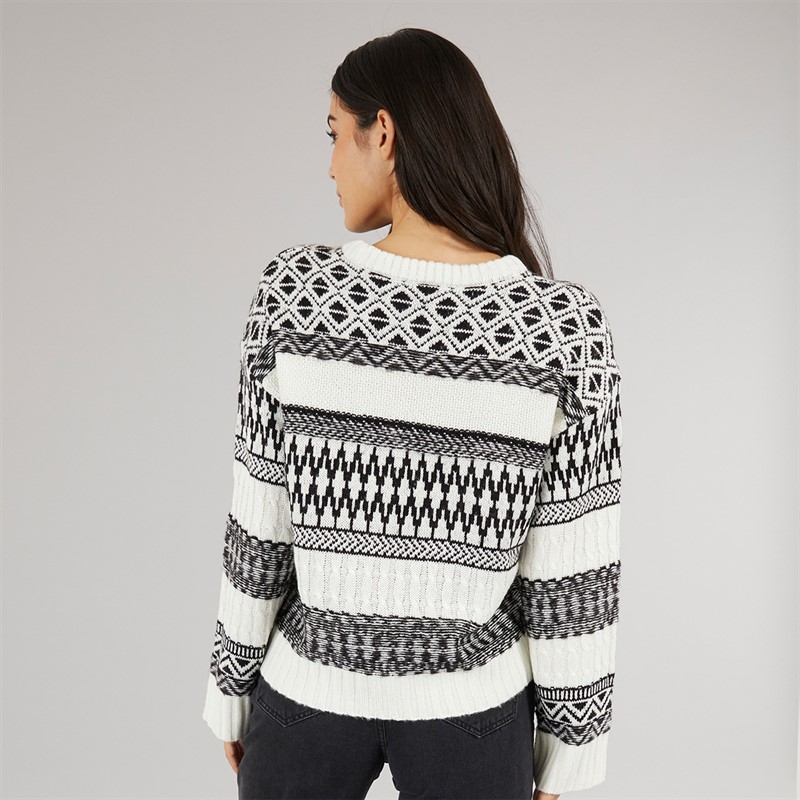 Board Angels Womens Jacquard Cable Knit Jumper Black/Ecru