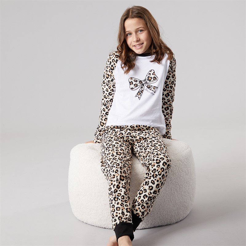 Board Angels Girls Leopard Heart Pyjama Set Multi Multi