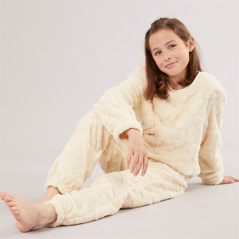 Board Angels Girls Bow Snuggle Fleece Twosie Set Ecru