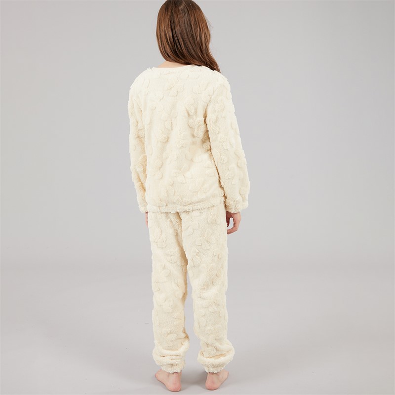 Board Angels Girls Bow Snuggle Fleece Twosie Set Ecru