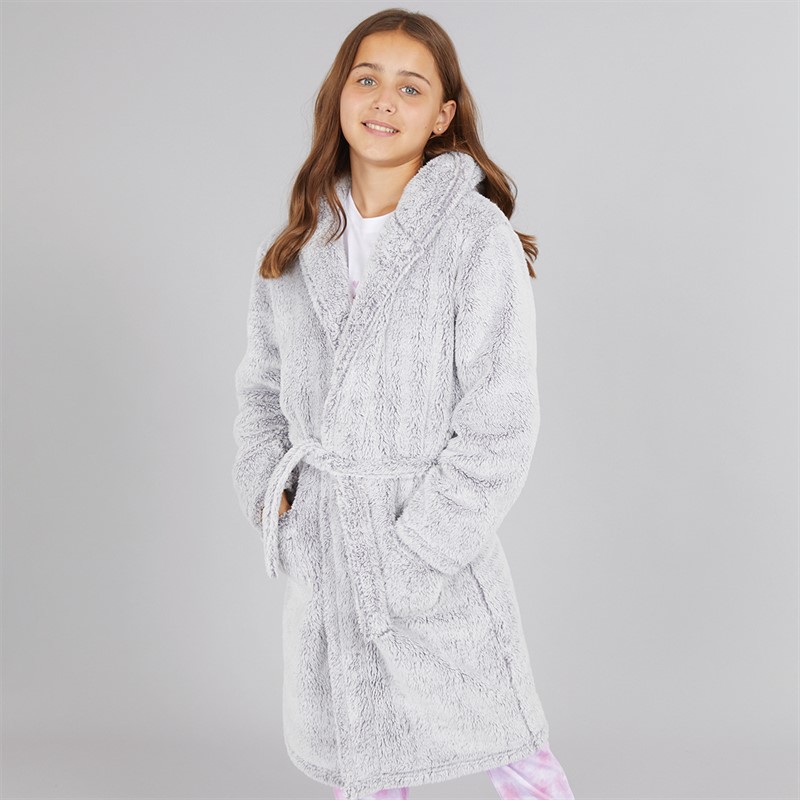 Board Angels Girls Dressing Gown Grey Frosted