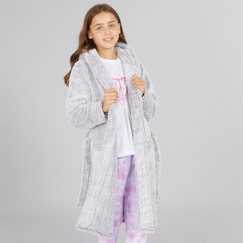 Board Angels Girls Dressing Gown Grey Frosted