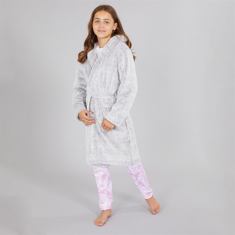 Board Angels Girls Dressing Gown Grey Frosted