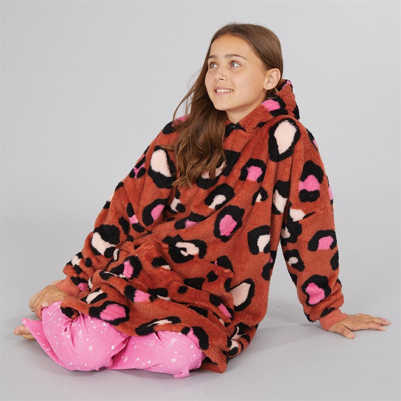 Board Angels Girls Oversized Blanket Hoodie Leopard