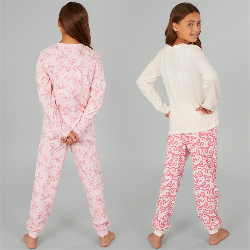 Board Angels Girls Two Pack Bow Pyjama Sets Multi