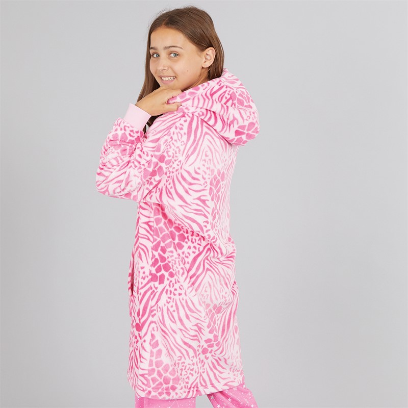 Board Angels Girls Leopard Oversized Blanket Hoodie Pink Leopard