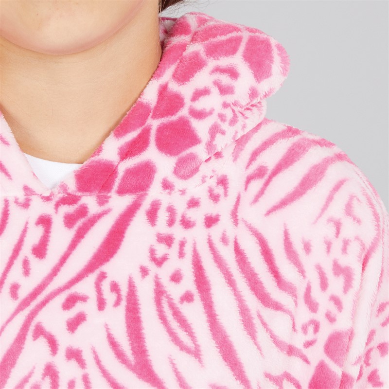 Board Angels Girls Leopard Oversized Blanket Hoodie Pink Leopard
