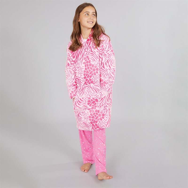 Board Angels Girls Leopard Oversized Blanket Hoodie Pink Leopard