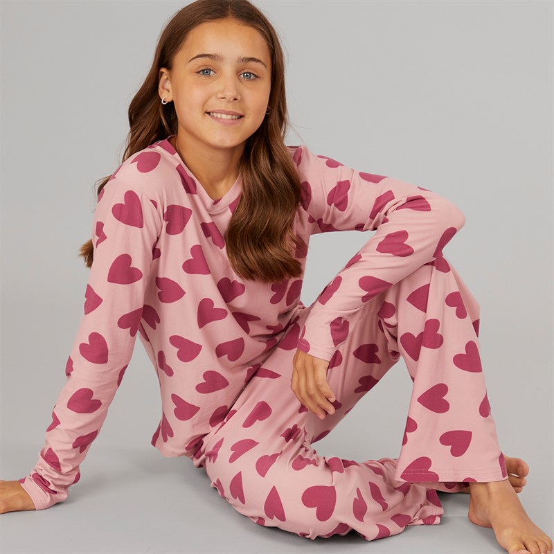 Mens Girls AOP Heart Soft Touch Twosie Pink/Black - Size 9/10Y