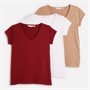 Board Angels Womens Three Pack V Neck T-Shirts White/Taupe/Burgundy