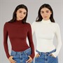 Board Angels Womens Two Pack Roll Neck Tops Plain Ecru/Burgundy