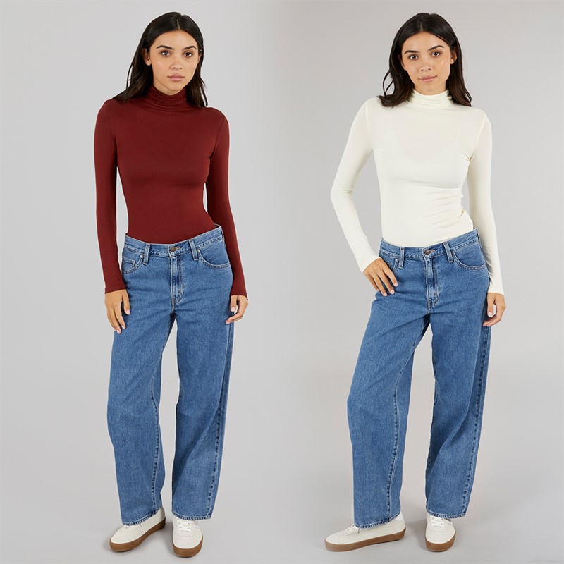 Board Angels Womens Two Pack Roll Neck Tops Plain Ecru/Burgundy