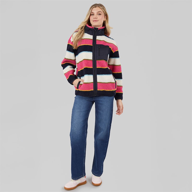 Board Angels Womens Striped Borg Zip-Thru Fleece Multi
