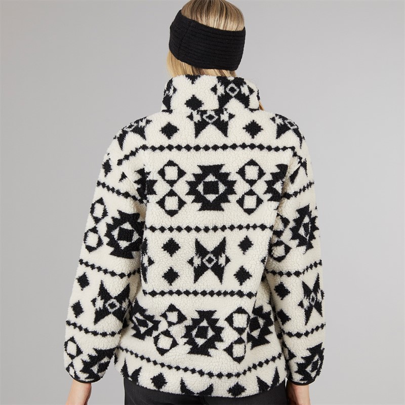Board Angels Womens Aztec Borg 1/4 Zip Fleece Ecru/Black