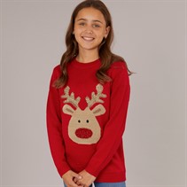 Board Angels Girls Rudolf Christmas Jumper Red