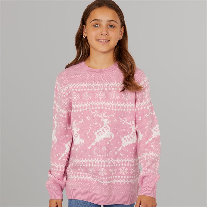 Board Angels Girls Fairisle Mini Me Christmas Jumper Pink Multi