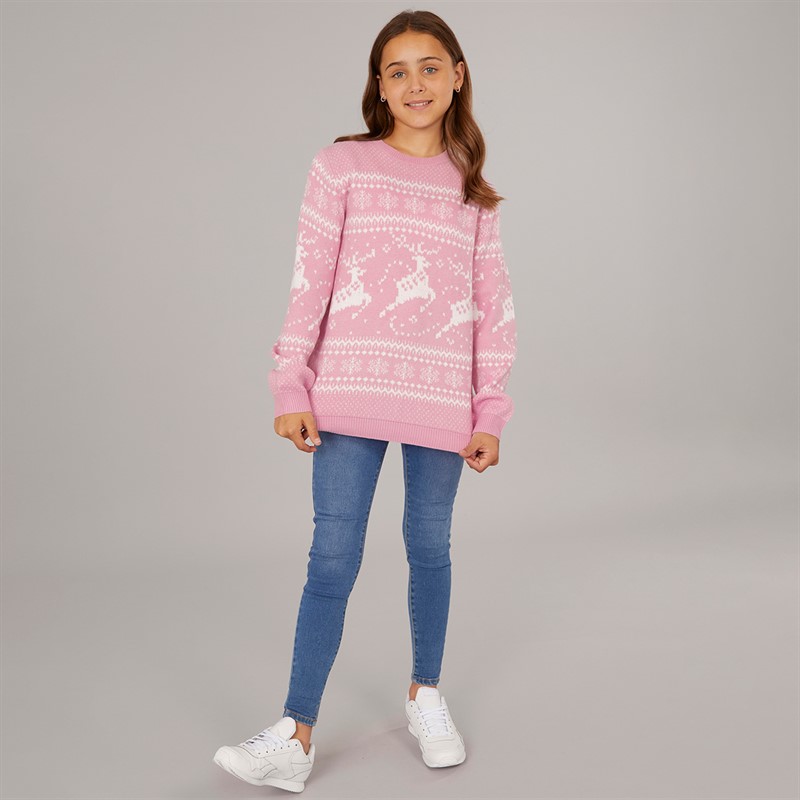 Board Angels Girls Fairisle Mini Me Christmas Jumper Pink Multi