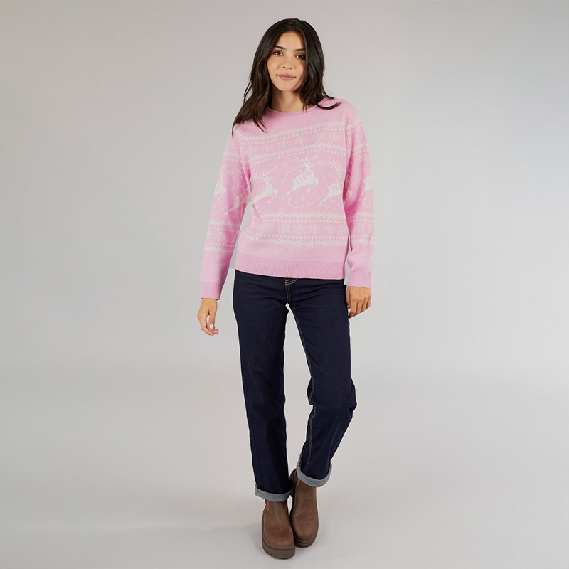 Board Angels Womens Fairisle Mini Me Christmas Jumper Pink Multi