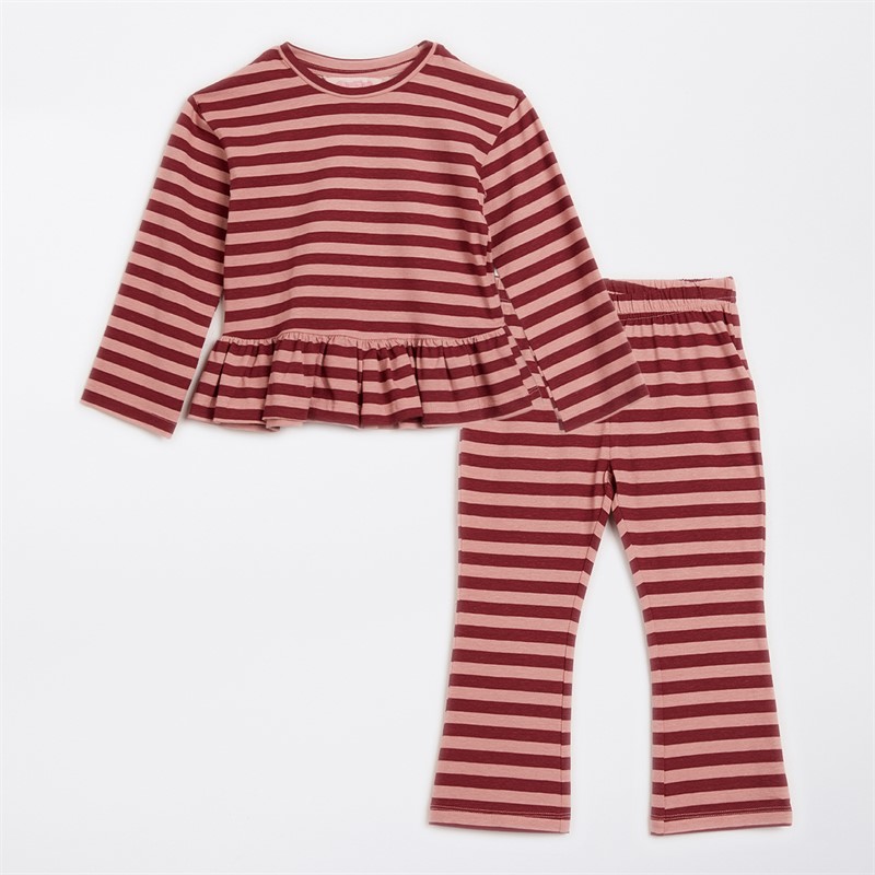 Board Angels Girls Sweatshirt And Flared Leggings Set Pink/Burgundy Stripe