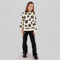 Board Angels Girls Flower Sweatshirt And Flared Leggings Set Ecru/Black