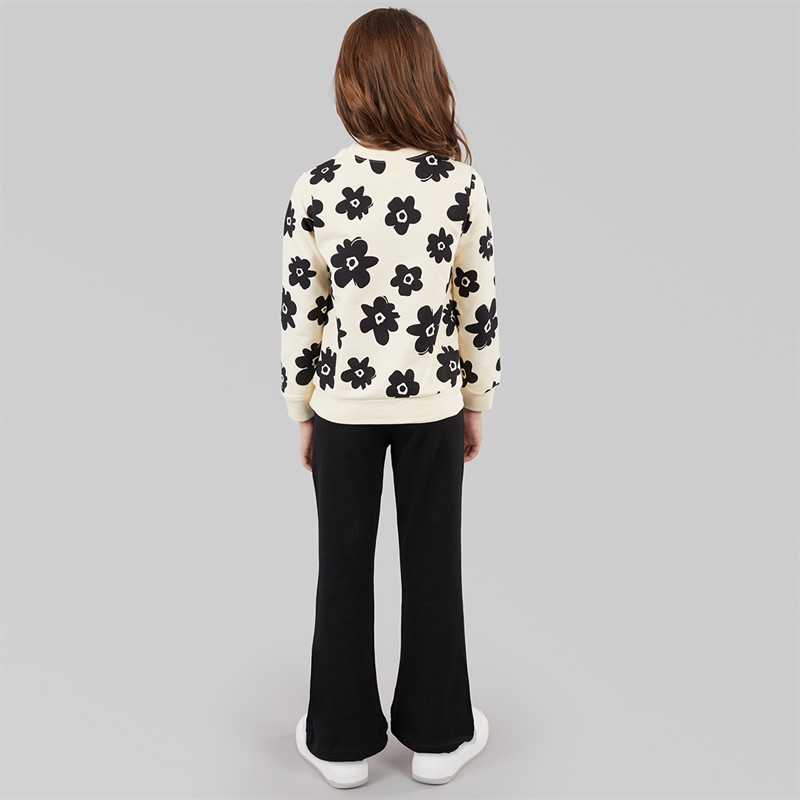 Board Angels Girls Flower Sweatshirt And Flared Leggings Set Ecru/Black