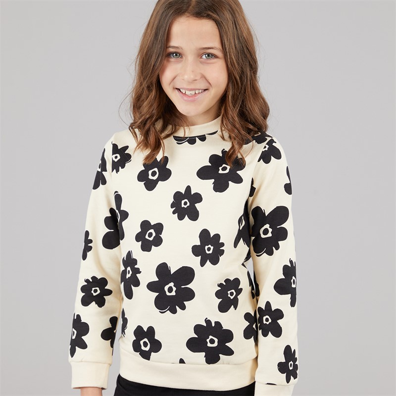 Board Angels Girls Flower Sweatshirt And Flared Leggings Set Ecru/Black