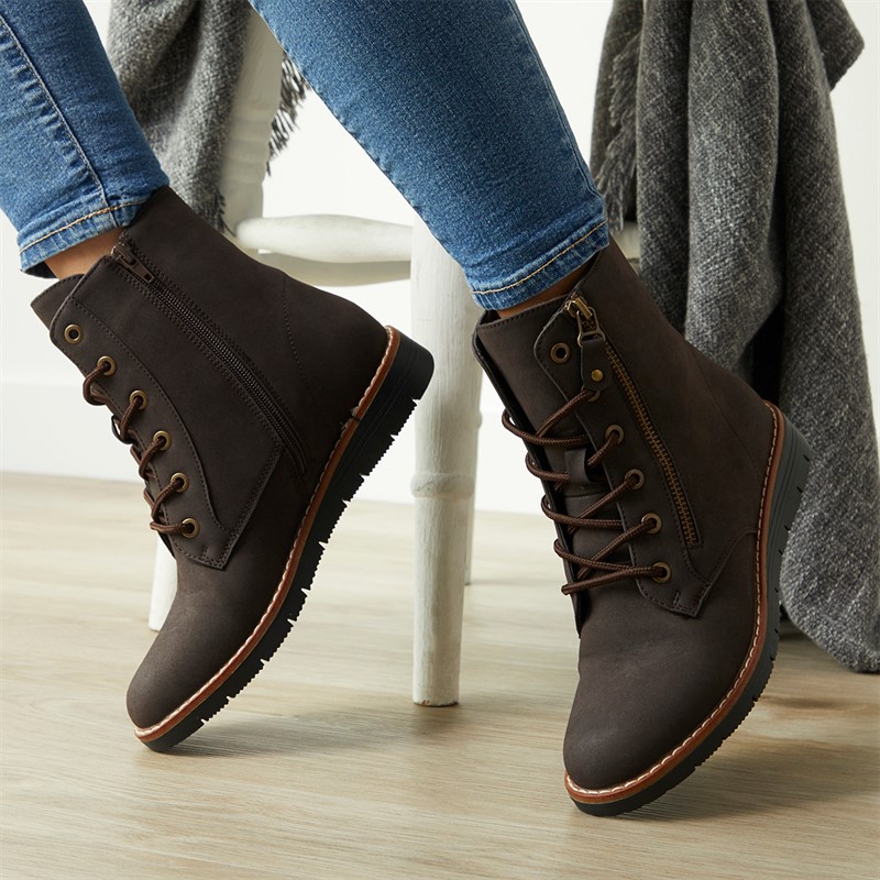 Board Angels Womens Gaby Zip Detail Ankle Boots Brown