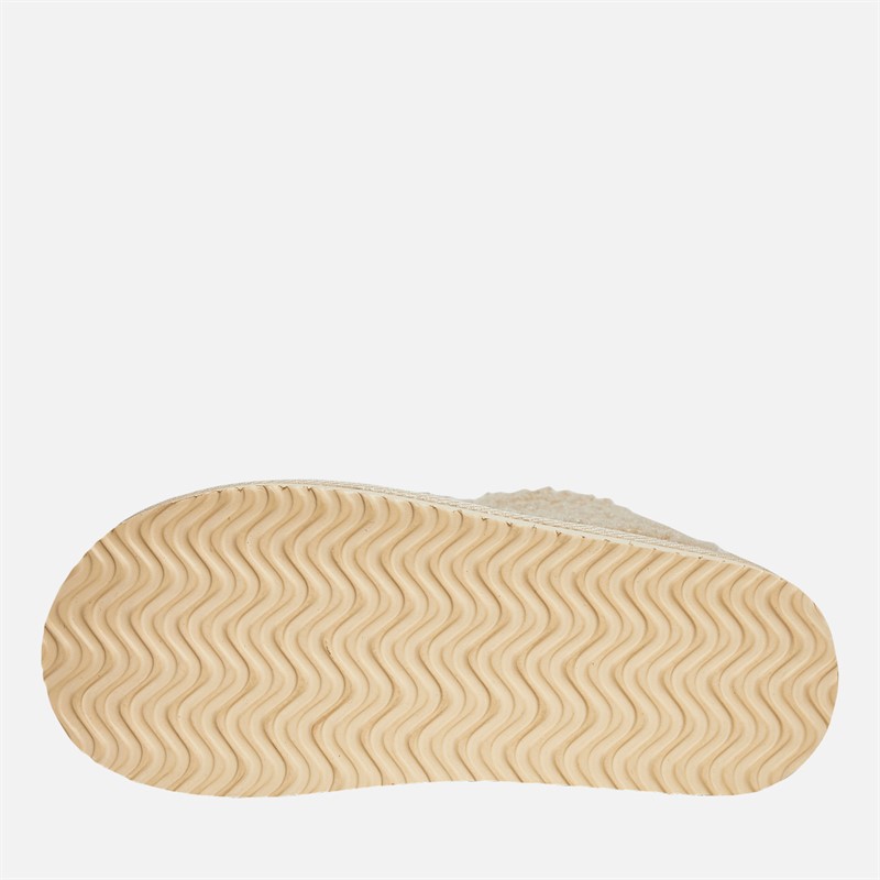 Board Angels Womens Teddy Borg Fleece Bootie Slippers Cream