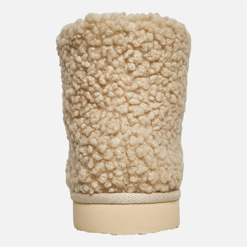 Board Angels Womens Teddy Borg Fleece Bootie Slippers Cream