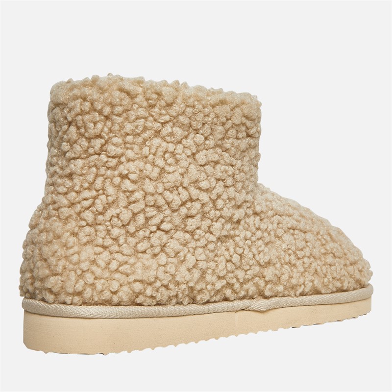 Board Angels Womens Teddy Borg Fleece Bootie Slippers Cream