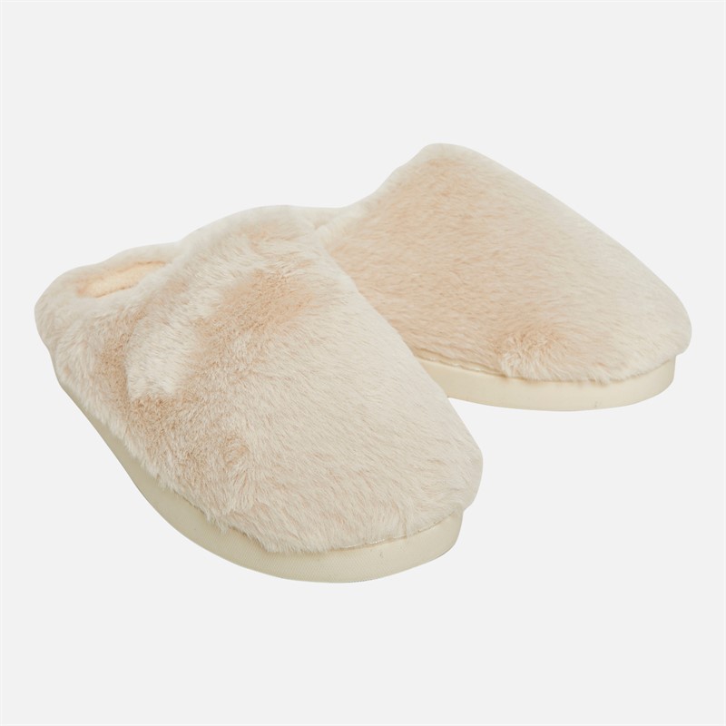 Womens Candice Borg Fleece Mule Slippers Cream - Size 8