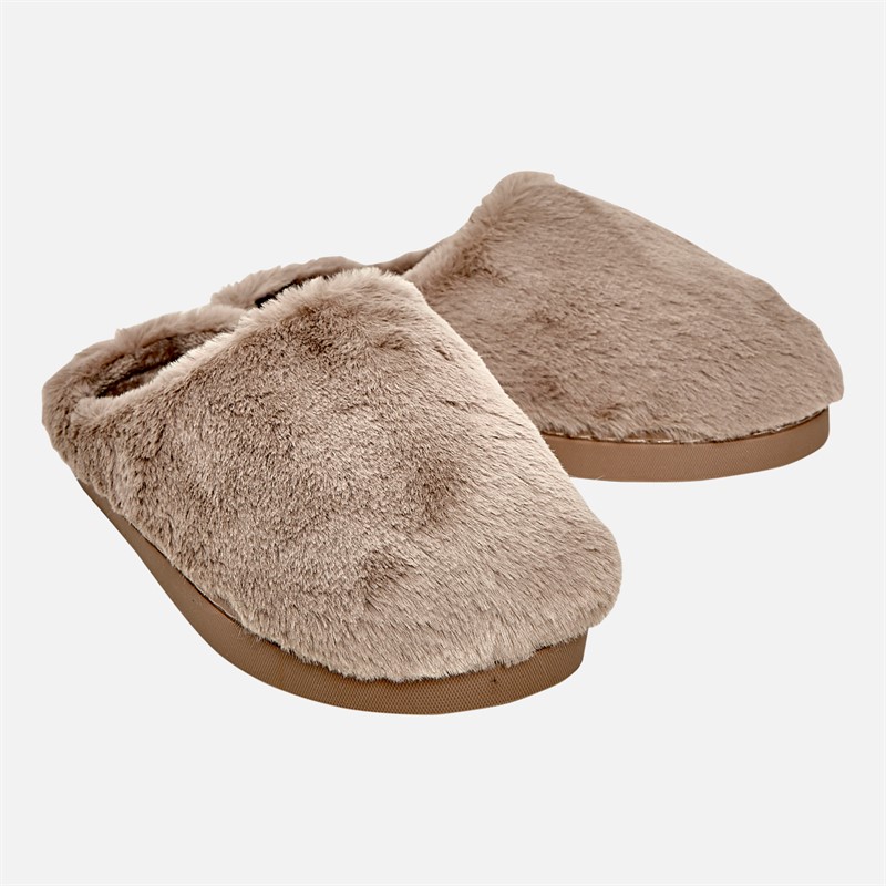Womens Candice Borg Fleece Mule Slippers Mink - Size 7