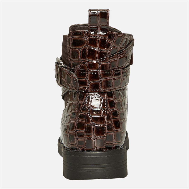 Board Angels Womens Willow Buckled Ankle Boots Brown Patent Croc