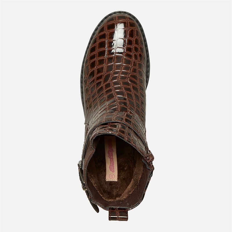 Board Angels Womens Willow Buckled Ankle Boots Brown Patent Croc