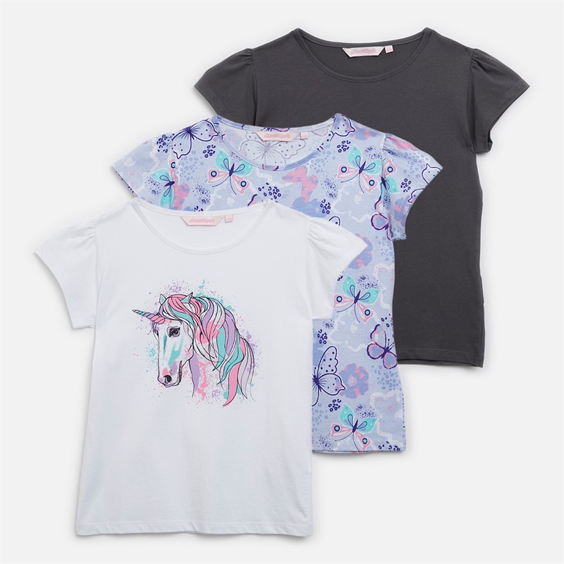 Girls Three Pack Unicorn T-Shirts Multi - Size 13Y