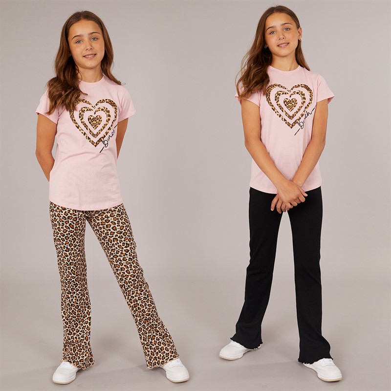 Board Angels Girls Two Pack Ribbed Flared Leggings Black/Leopard