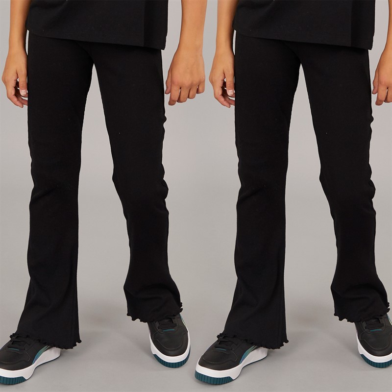 Girls Two Pack Ribbed Flared Leggings Black - Size 7/8Y