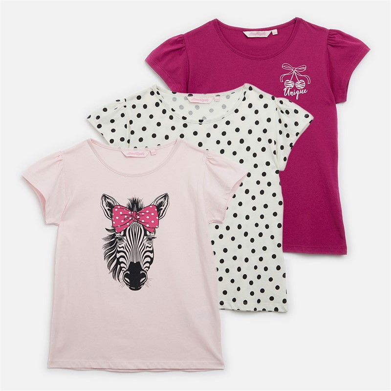 Girls Three Pack Zebra T-Shirts Multi - Size 5/6Y