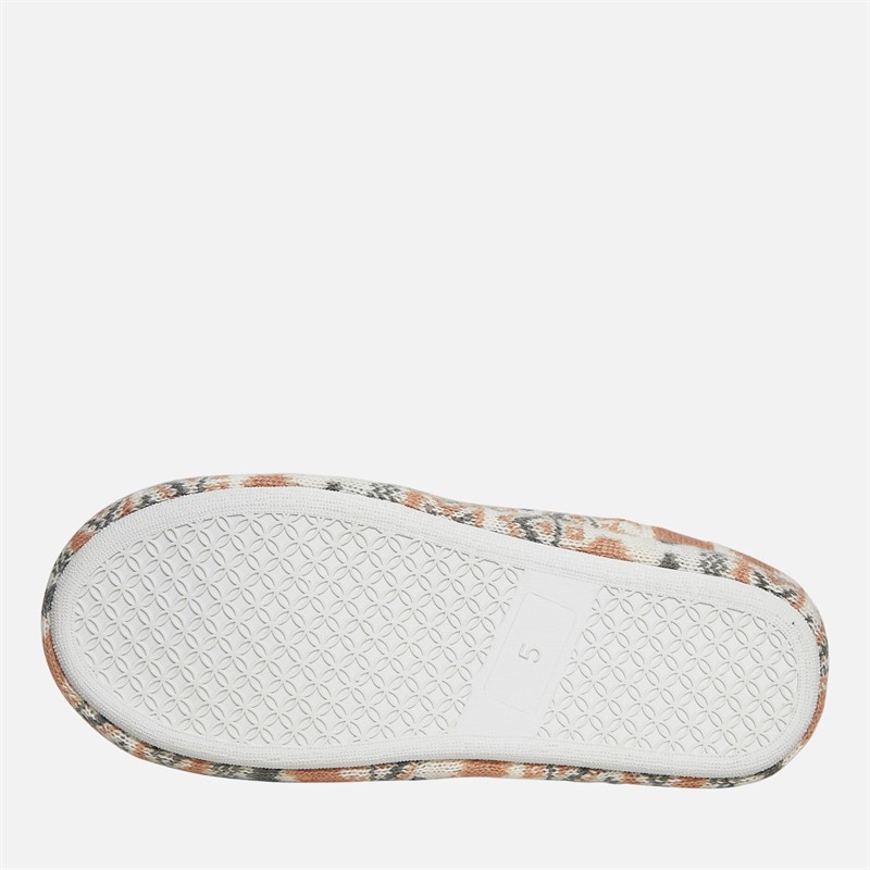 Board Angels Womens Fairisle Sherpa Lined Bootee Slippers Cream/Pink