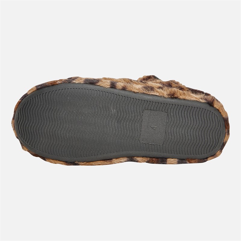 Board Angels Womens Faux Fur Bootee Slippers Leopard