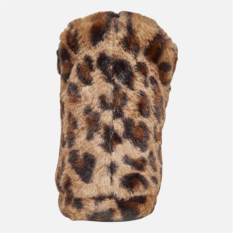 Board Angels Womens Faux Fur Bootee Slippers Leopard