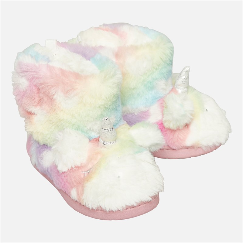 Board Angels Girls Unicorn Bootie Slippers White/Multi