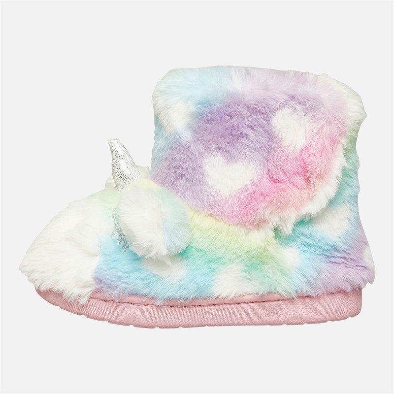 Board Angels Girls Unicorn Bootie Slippers White/Multi